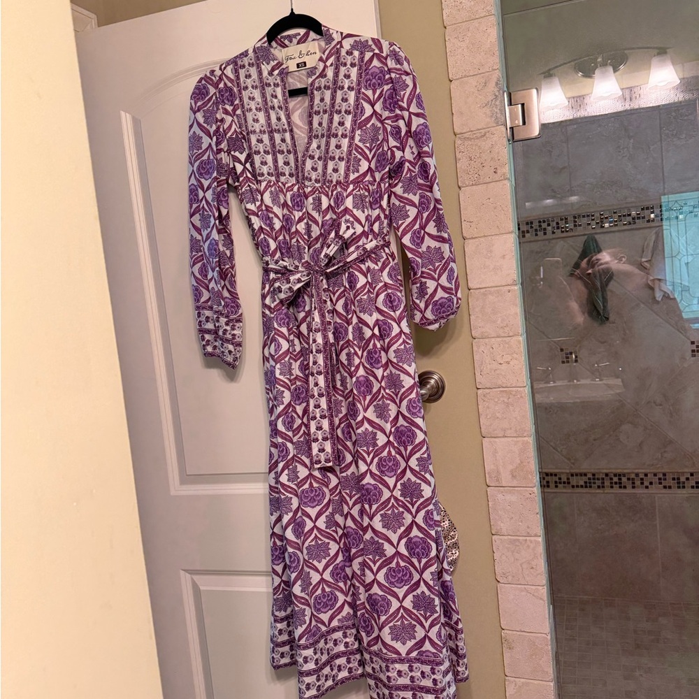 Fox & Hen Long Sleeve Purple Patterned Dress
